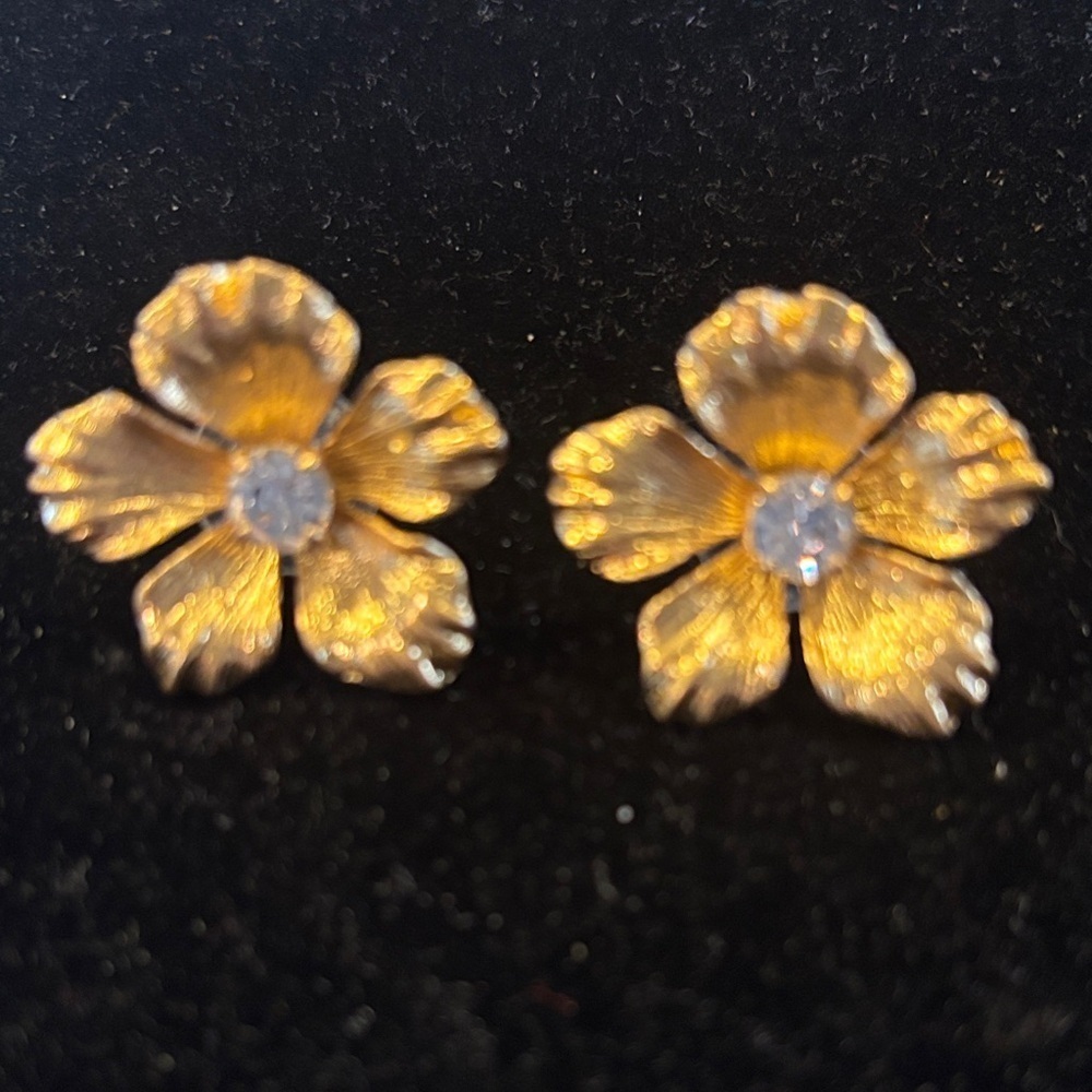 J. Crew Gold Floral Earrings with Sparkling Center